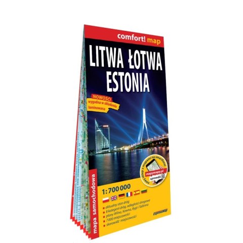 Litwa Łotwa Estonia mapa samochodowa 1:700 000 laminat 2023