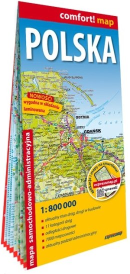 Polska mapa samochodowo administracyjna 1:800 000