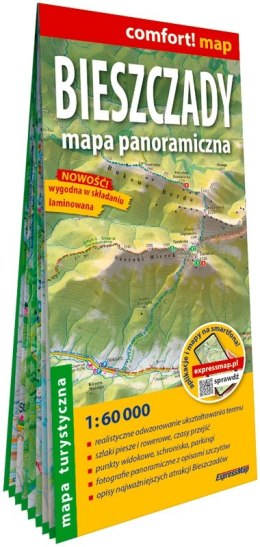 Bieszczady Mapa panoramiczna laminowana mapa turystyczna 1:60 000