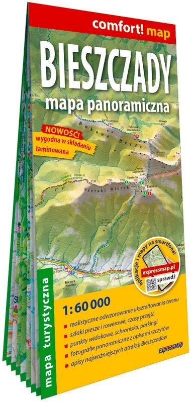 Bieszczady Mapa panoramiczna laminowana mapa turystyczna 1:60 000